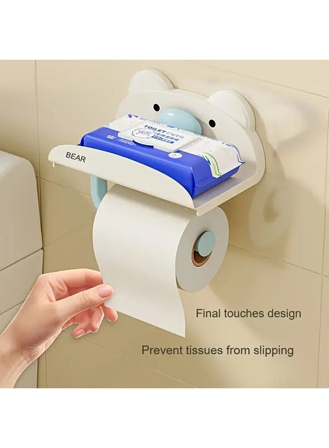 Blue Bear Shaped Adhesive Toilet Paper Holder No Drill Bathroom Storage Organizer - Image 1